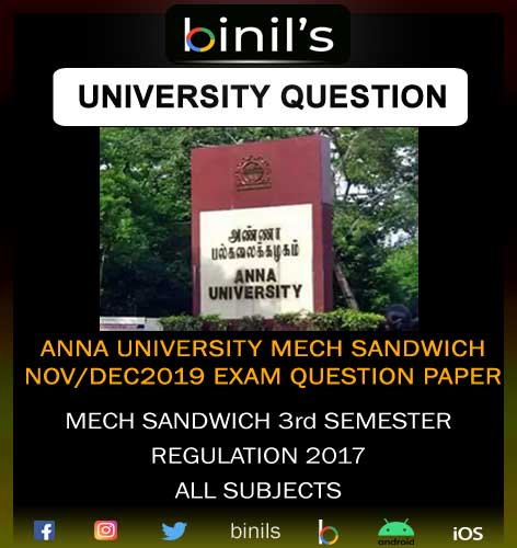 Anna University 3rd sem mechanical sandwich question paper Nov/Dec19
