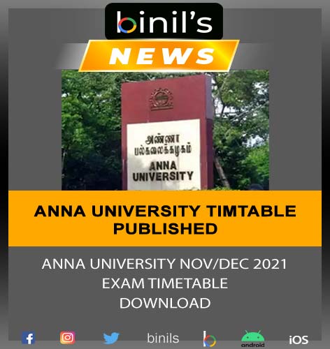 Anna University Exam Timetable 2021